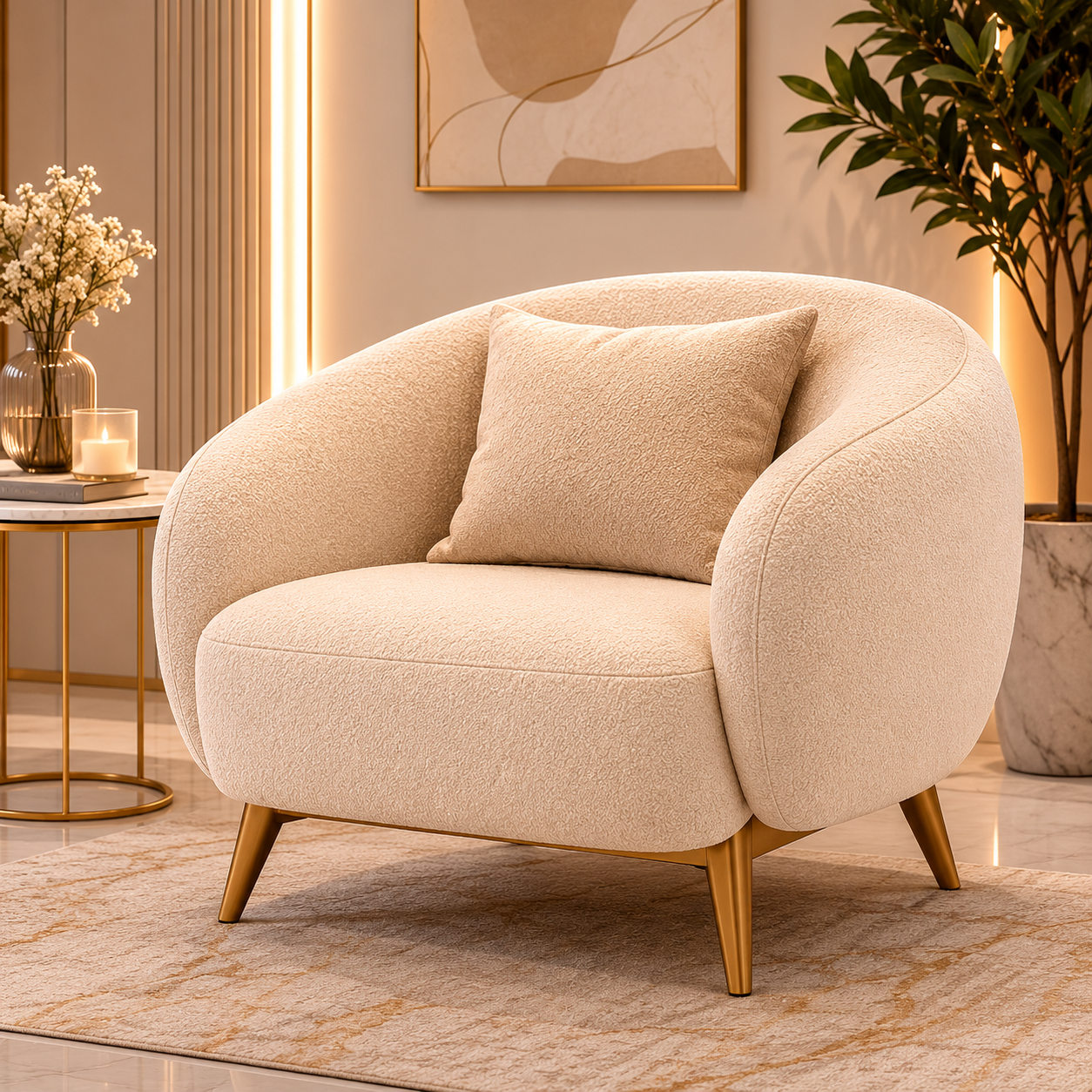 كنبة مودرن فاخرة تصميم عصري بلون كريمي